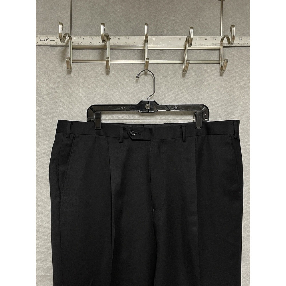 Samuelsohn Pants Men 40x30.5 Blk Italy Super 100 Wool Winter Flannel Cuffs Pleat